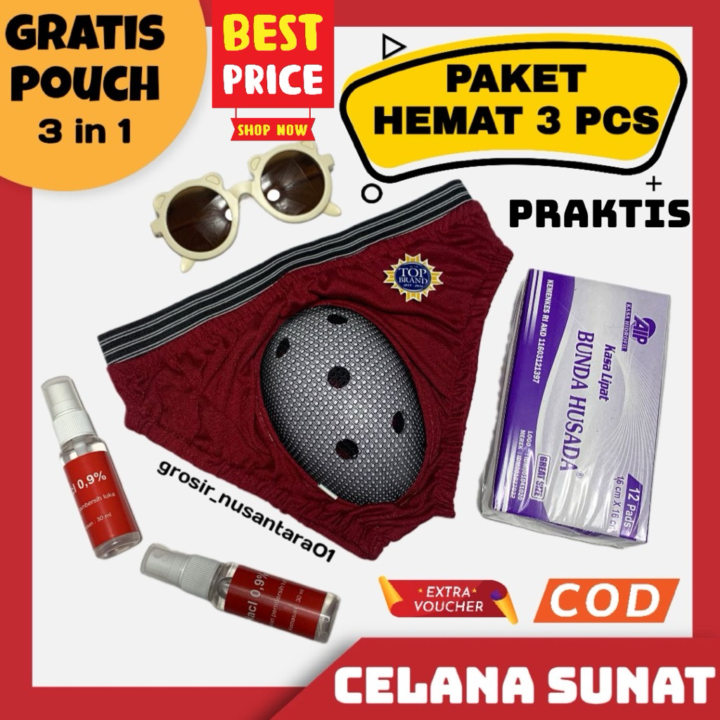 PAKET HEMAT 3 IN 1  Celana Sunat Khitan Anak Laki - Laki Circumcision Seluar Khatan Sempak Batok Spo