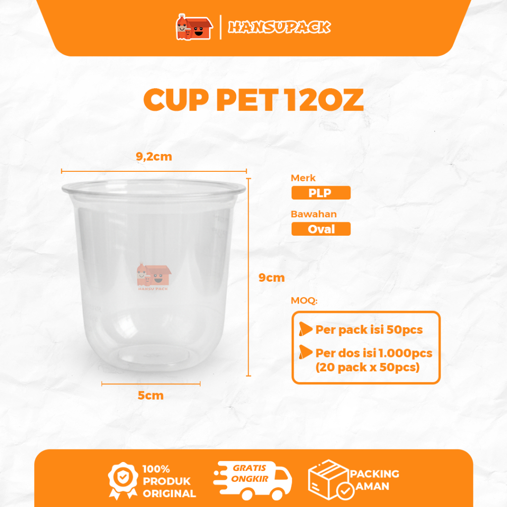(Isi 50pc) Gelas Plastik PET Oval 14oz / 12oz PLP 11gr Cup Oval Polos Merk PLP Cup 12 oz 14 oz CUP