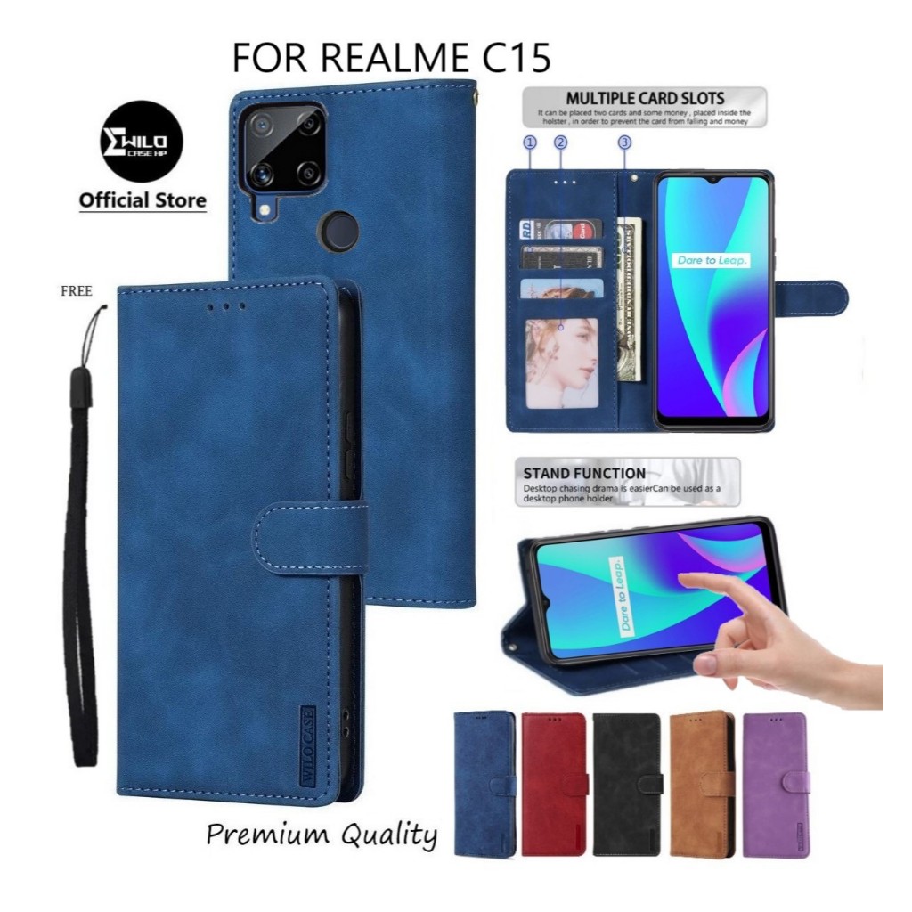 REALME C15 (2020) Leather Flip Cover - Wallet Case Kulit - Casing Dompet Case Wallet Leather Flip Ca