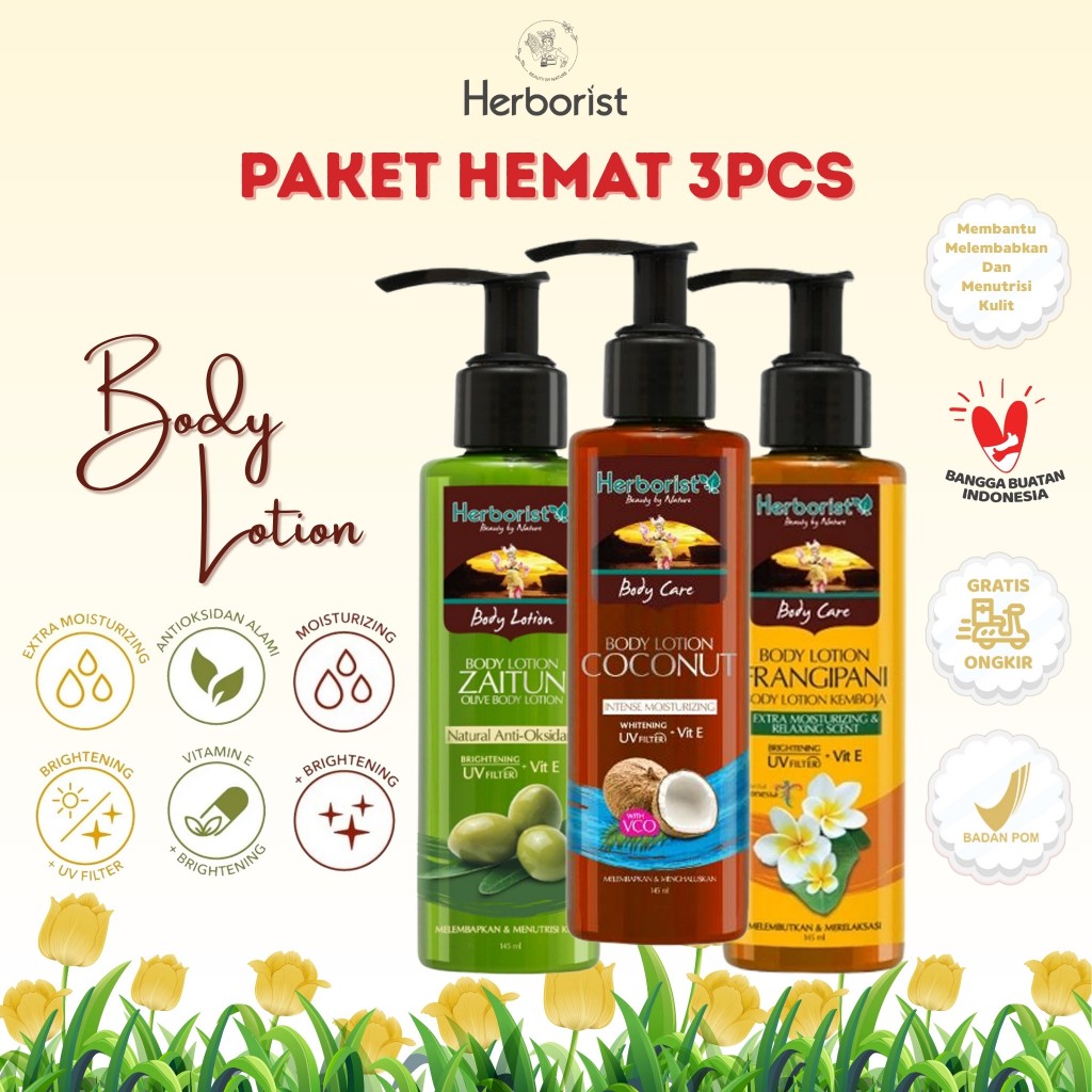 [PAKET 3PCS] HERBORIST Body Lotion - Zaitun | Coconut | Frangipani Whitening UV Filter Herborist 145
