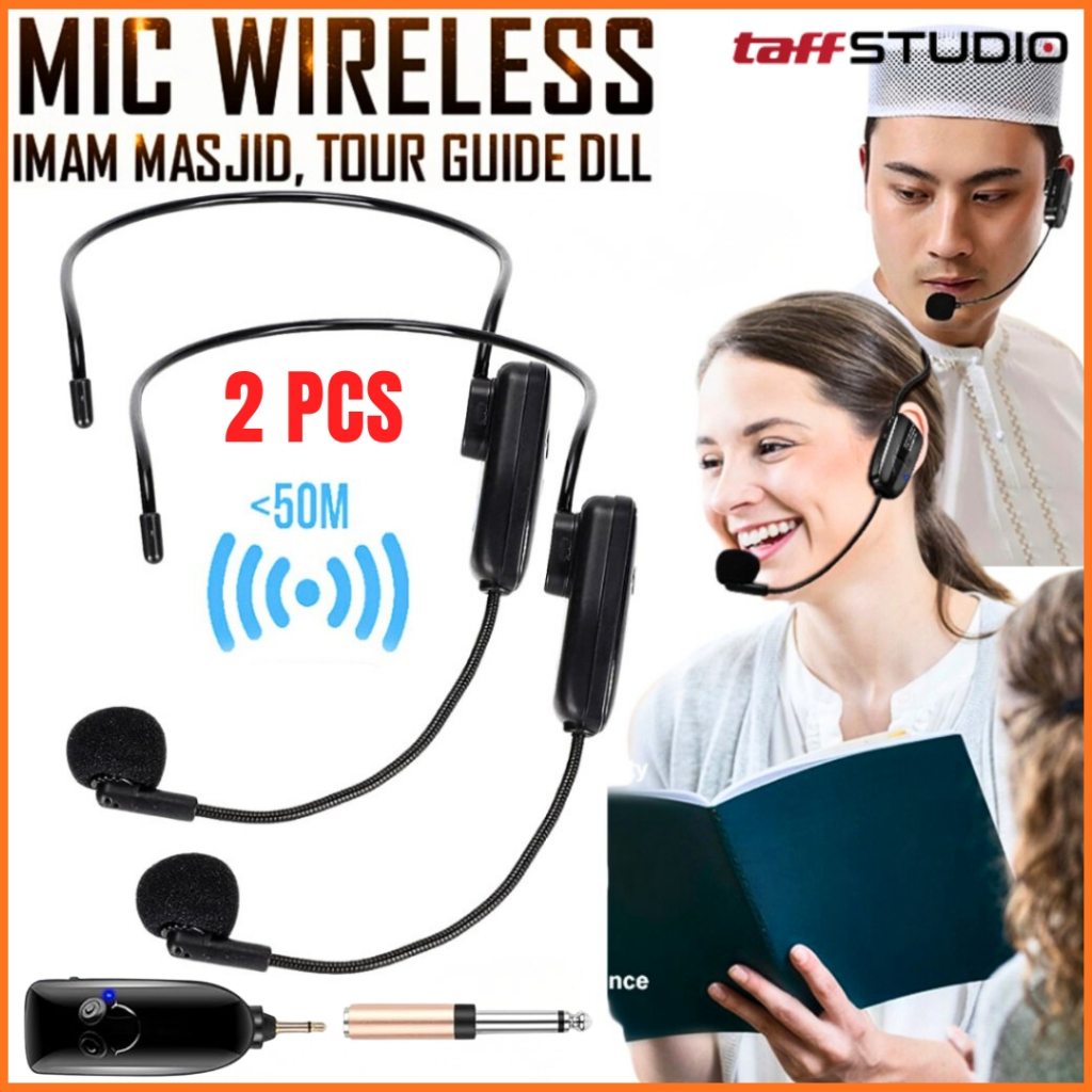 MS TaffSTUDIO 2 PCS Wireless Microphone Mic Bando Imam Masjid Tanpa Kabel Headset with Receiver