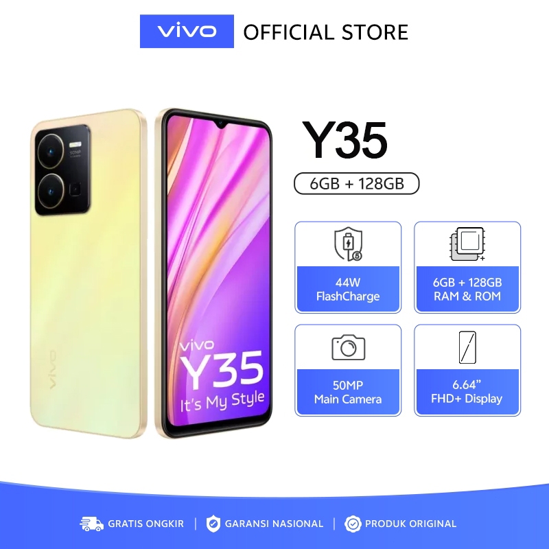 Hp VIVO Y35 (5G) ORI RAM 8/256GB NEW ARRIVAL+Layar 6,58inci+44W FlasCharger+Camera 50MP