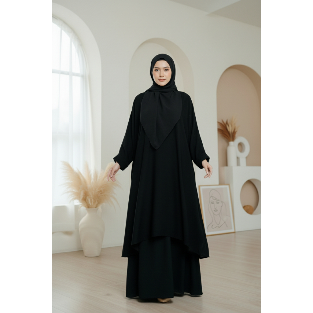 ONE SET TUNIK MELAYU (FREE PASHMINA) / SET TUNIK SYAR'I BAHAN CRINKLE