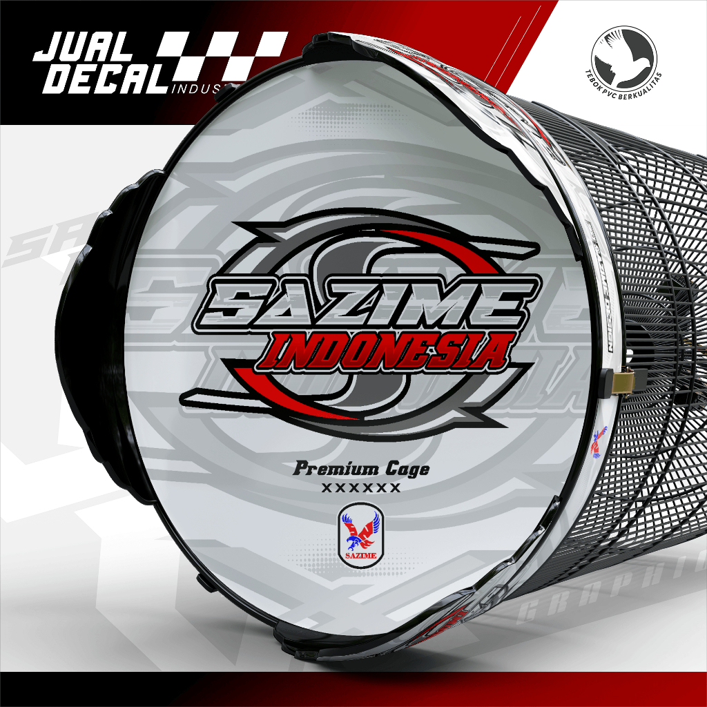 Stiker Sangkar Murai SAZIME INDONESIA WHITE  Custom Decal Tebok Kandang Burung Kacer Anis Variasi