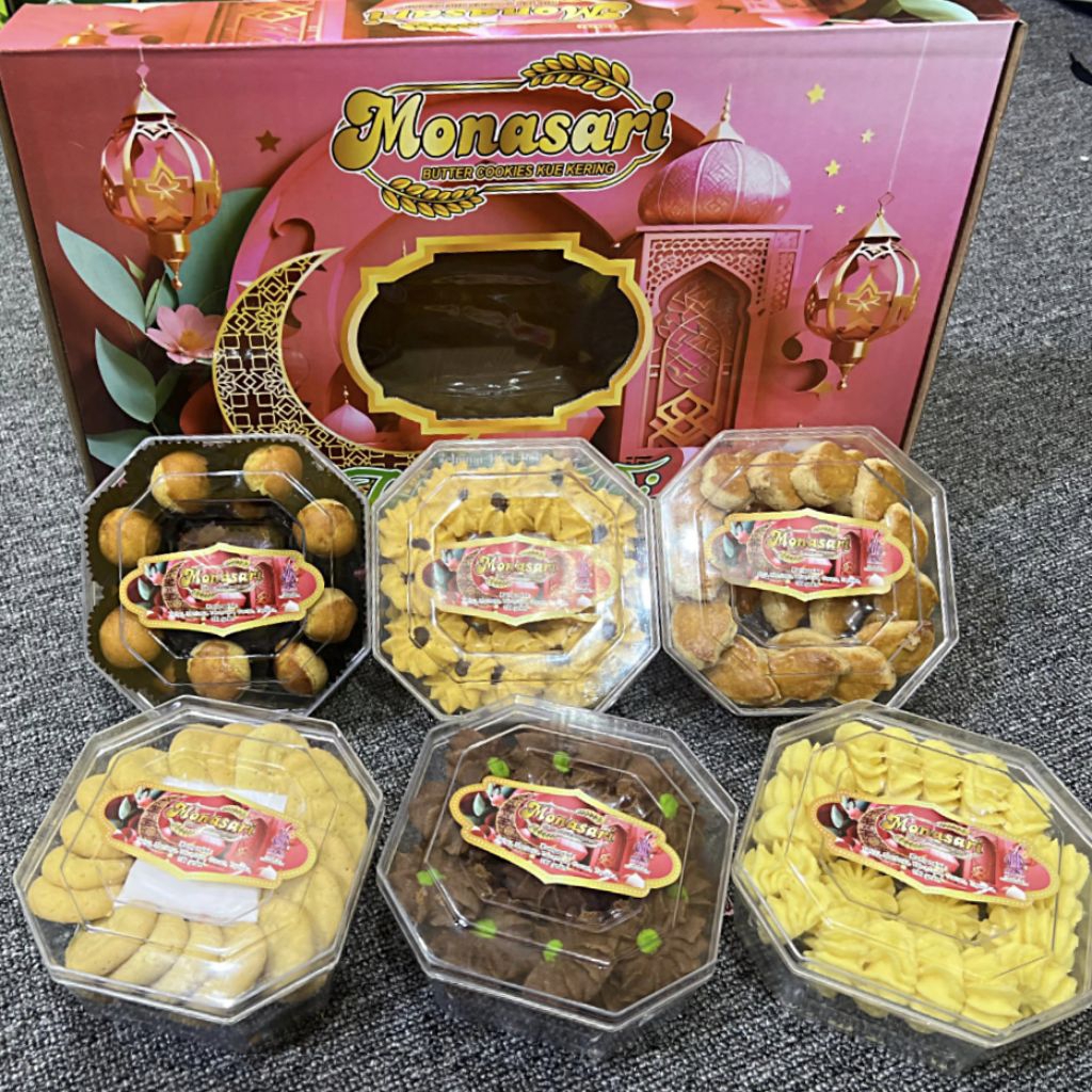 PAKET KUE KERING MONASARI SEGI DELAPAN ISI 6 TOPLES PREMIUM | HAMPERS PAKET KUE KERING LEBARAN | PAR
