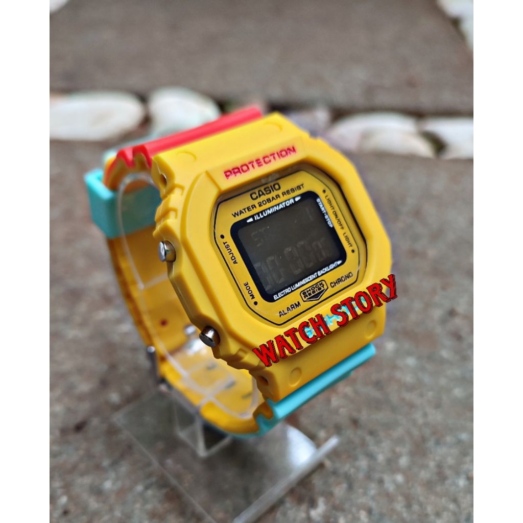 LIMITED EDITION JAM TANGAN SPORT DIGITAL NEW GSH0CK DW5600 TALI RUBBER RAINBOW NANO GLS5600 SEGI KOT