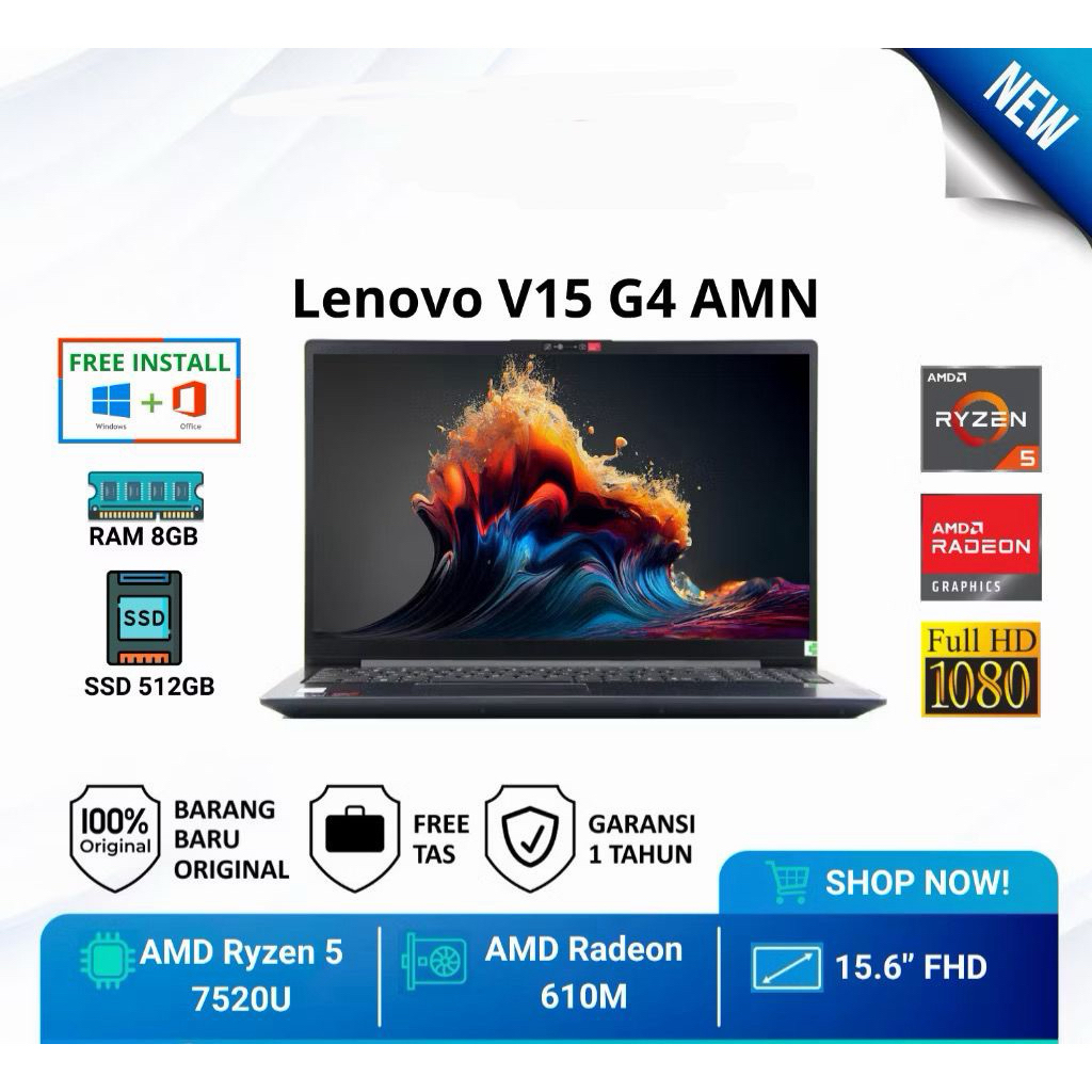 LENOVO V15 G4 Ryzen 5 7520U 8GB 512SSD LAYAR 15.6" FHD