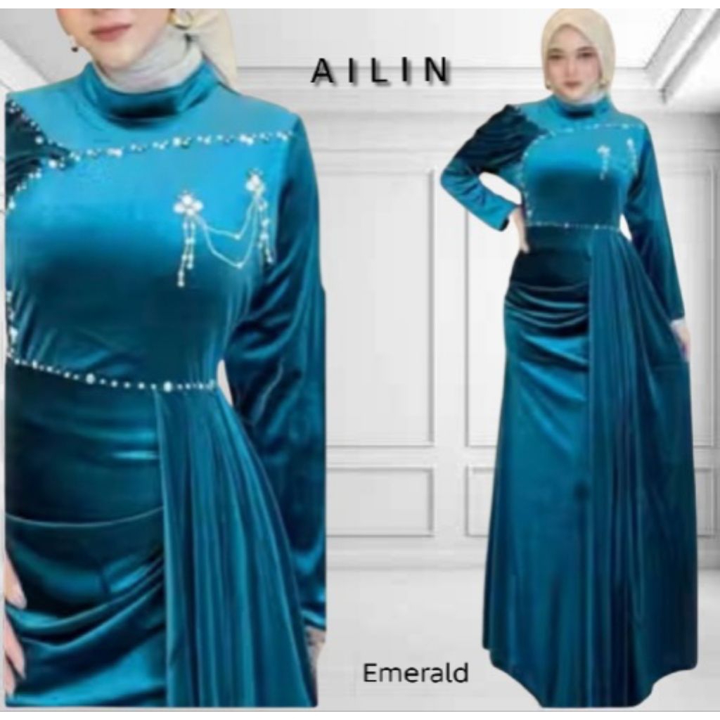 AILIN DRESS GAMIS BLUDRU PAYET BROS MEWAH GAMIS PESTA BUSANA MUSLIMAH SERAGAMAN LEBARAN NIKAHAN BRID