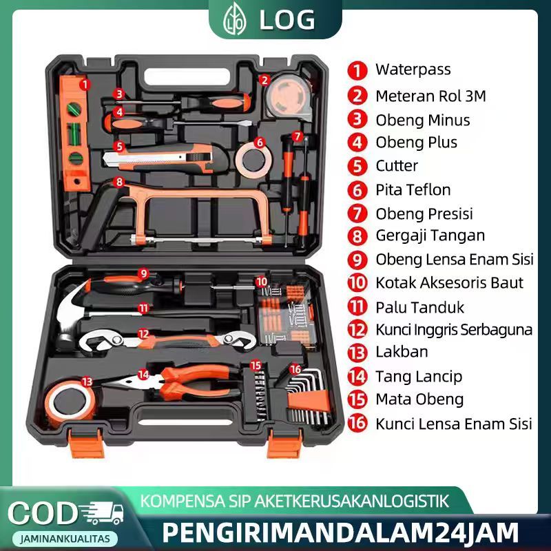 Kunci Set Lengkap 62PCS Hand Toolset Rumah Tangga Tool Kit Set / Toolkit Set / Terdiri dari tang, ob