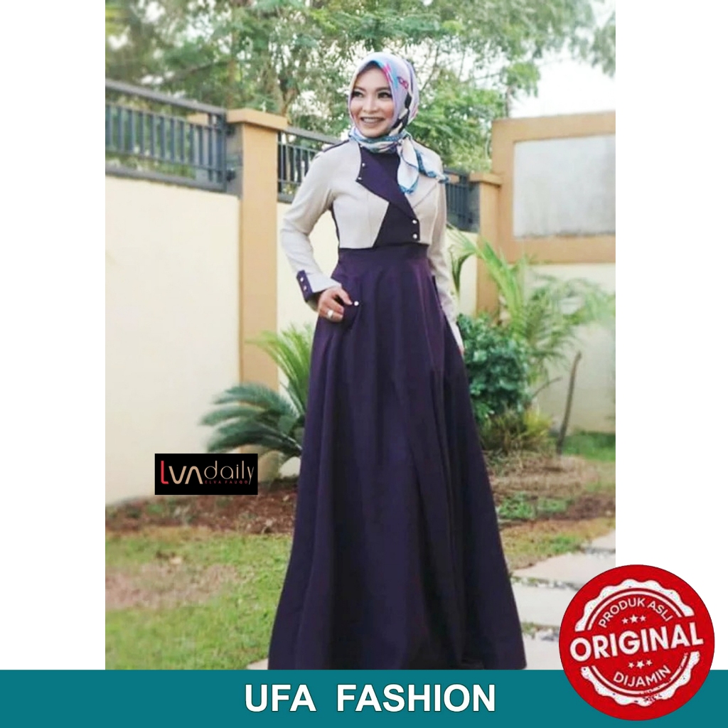 LVA DAILY Sienna Dress Nuansa Cream mix purple Gamis warna ungu simpel elegan kain polyester premium