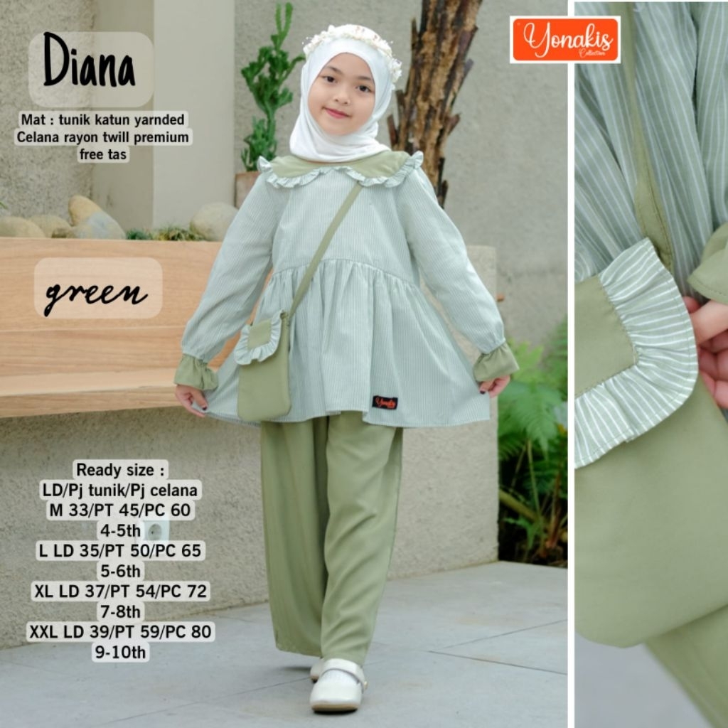 One set Anak terbaru Diana Series Motif salur katun yanded  mix rayon by Yonakis (tanpa hijab)
