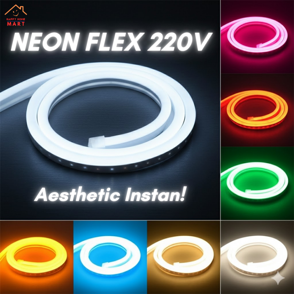 Lampu LED Neon Flex AC 220V Lengkap Tinggal Colok Langsung Nyala Lampu Dekorasi Kamar Estetik