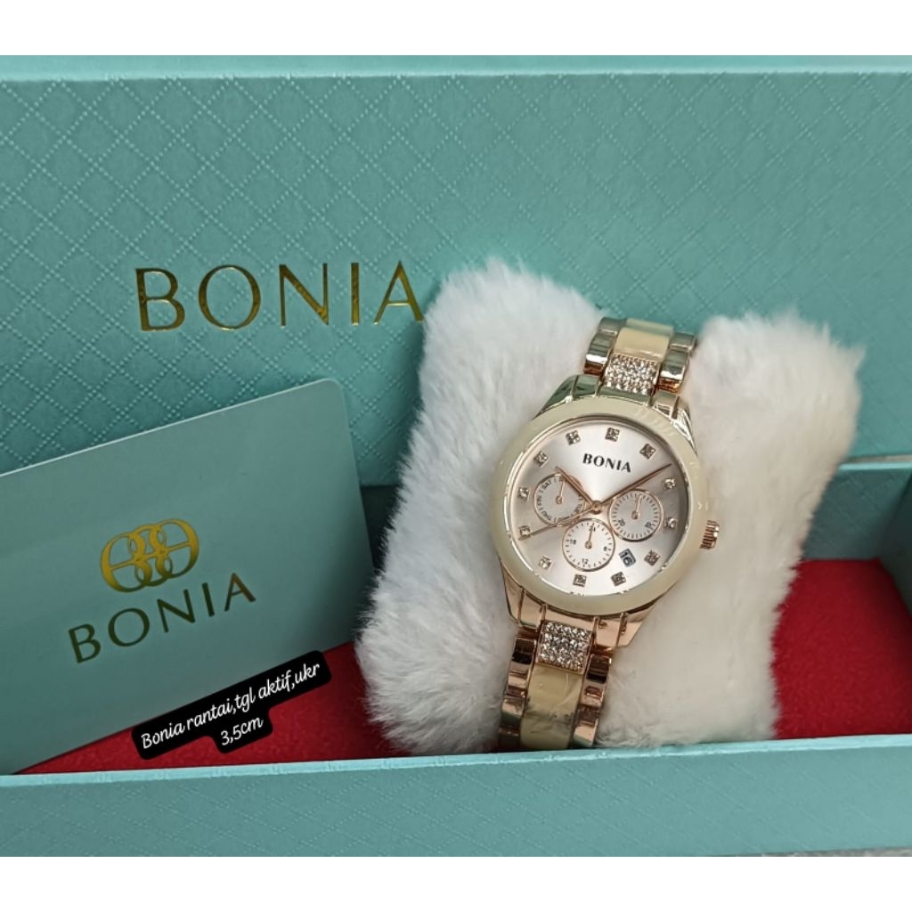 Jam Tangan Wanita Bonia Rantai Gold – Chrono Aktif, Tanggal Aktif, Diameter 3.5cm – Elegant Luxury W
