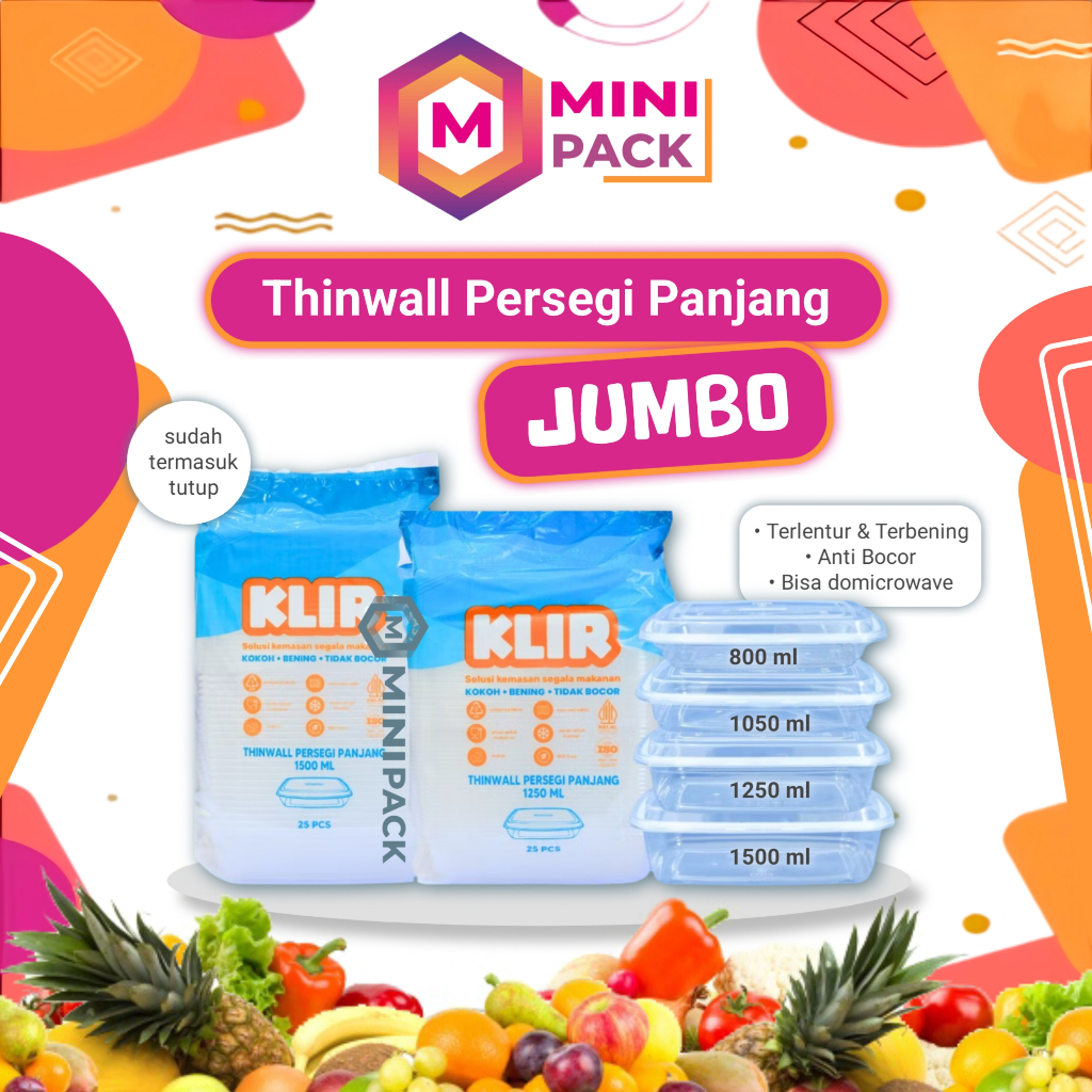 Thinwall Klir Persegi Panjang JUMBO 800ml 1050ml 1250ml 1500ml Wadah Kotak Mika Plastik Bening Anti 