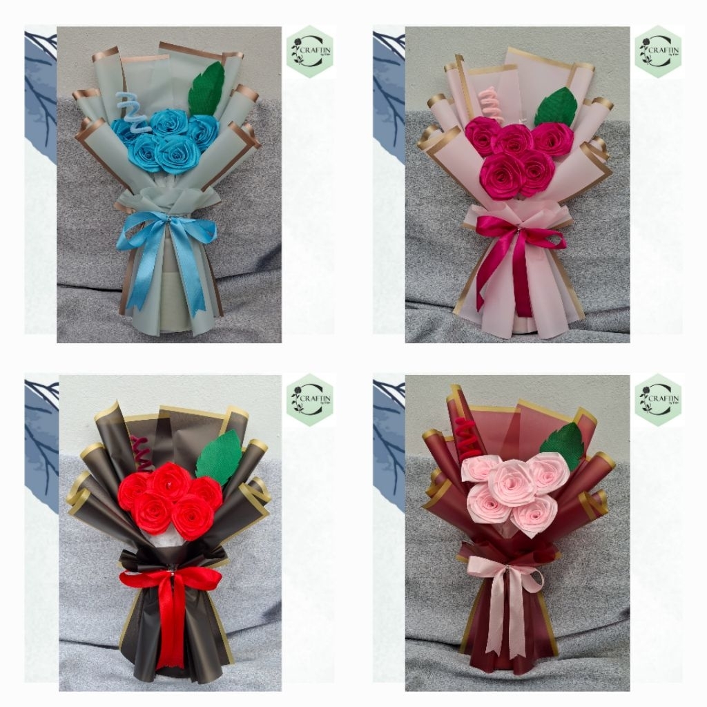 BUKET bunga mawar satin 5 tangkai /topper wisuda/ hari ibu / CraftinByTitin / Buket wisuda / Buket j