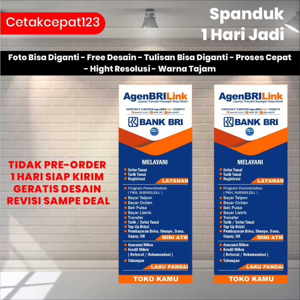 Spanduk Agen BRILink | Dana | OVO | Pulsa – Spanduk Layanan Keuangan – Full Color