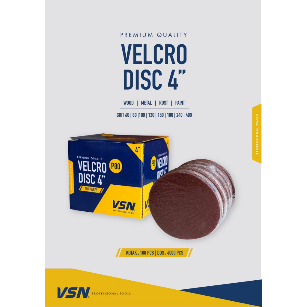 (100 PCS ) Amplas Gerinda Bulat / Velcro Disc 4” VSM