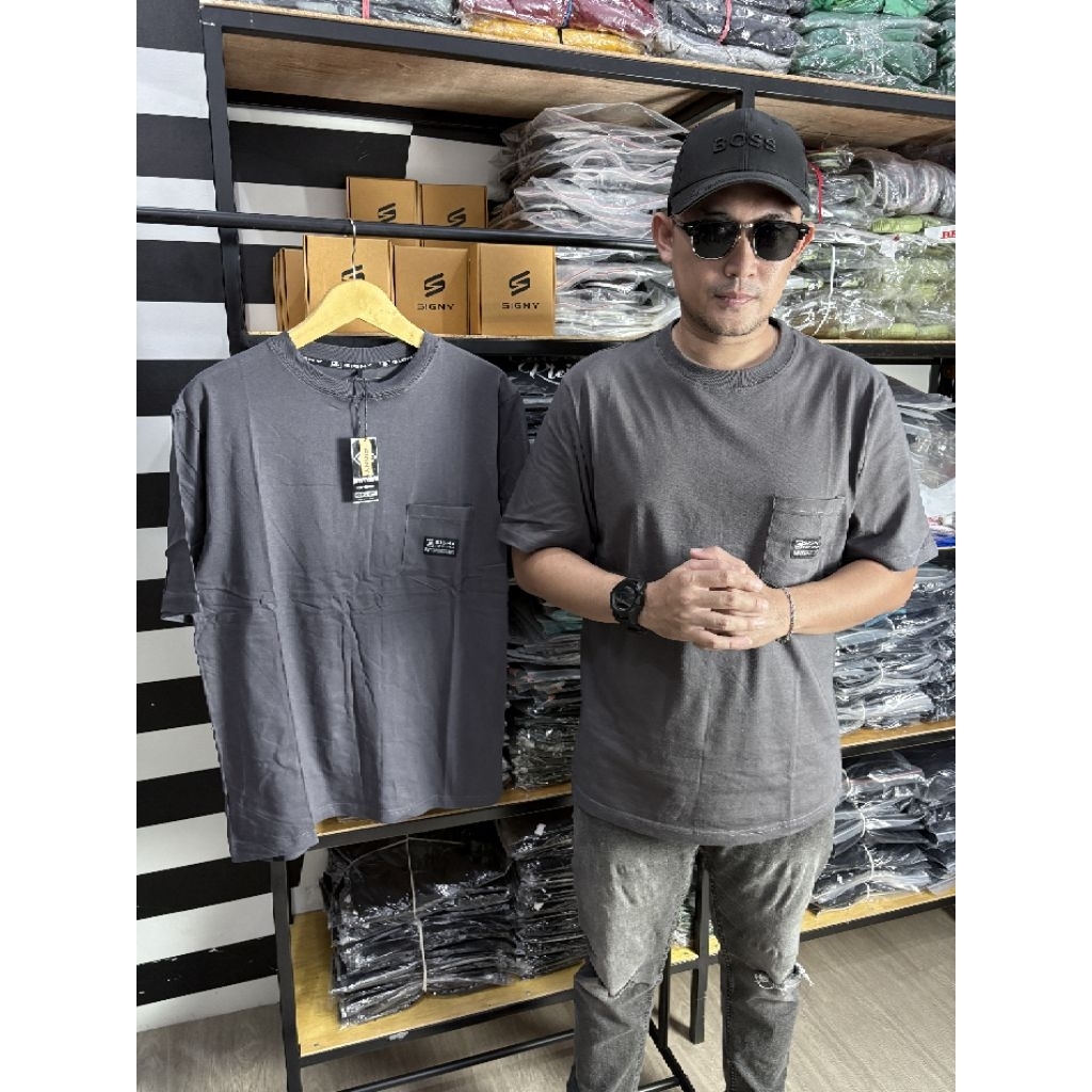 ( SIGNY ORIGINAL ) KAOS POLOS POCKET KANTONG HITAM PUTIH FULL WARNA SEMI OVERSIZE