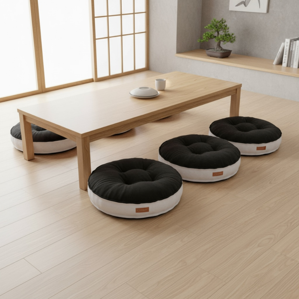 Bantal Alas Duduk Premium Bentuk BULAT Warna HITAM dan PUTIH (Ukuran S-XXL) - Bantal Lesehan Empuk T