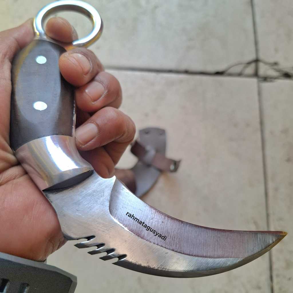 Pisau Tradional Kerambit/Skinner Seset Sarung Kulit Sapi / Pisau Kerambit Serbaguna | Gagang Kayu Ny