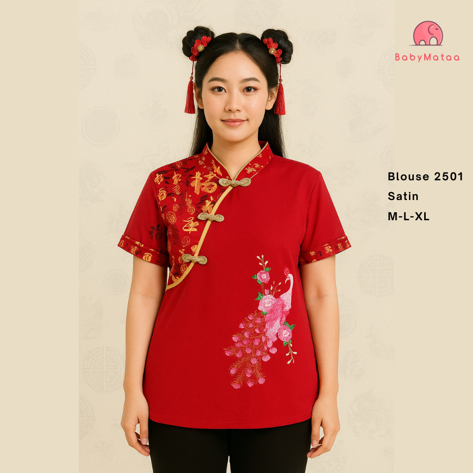 Huan Blouse - Blouse Atasan Cheongsam  Batik Wanita Kemeja Dress Batik Perempuan Congsam Imlek Jumbo
