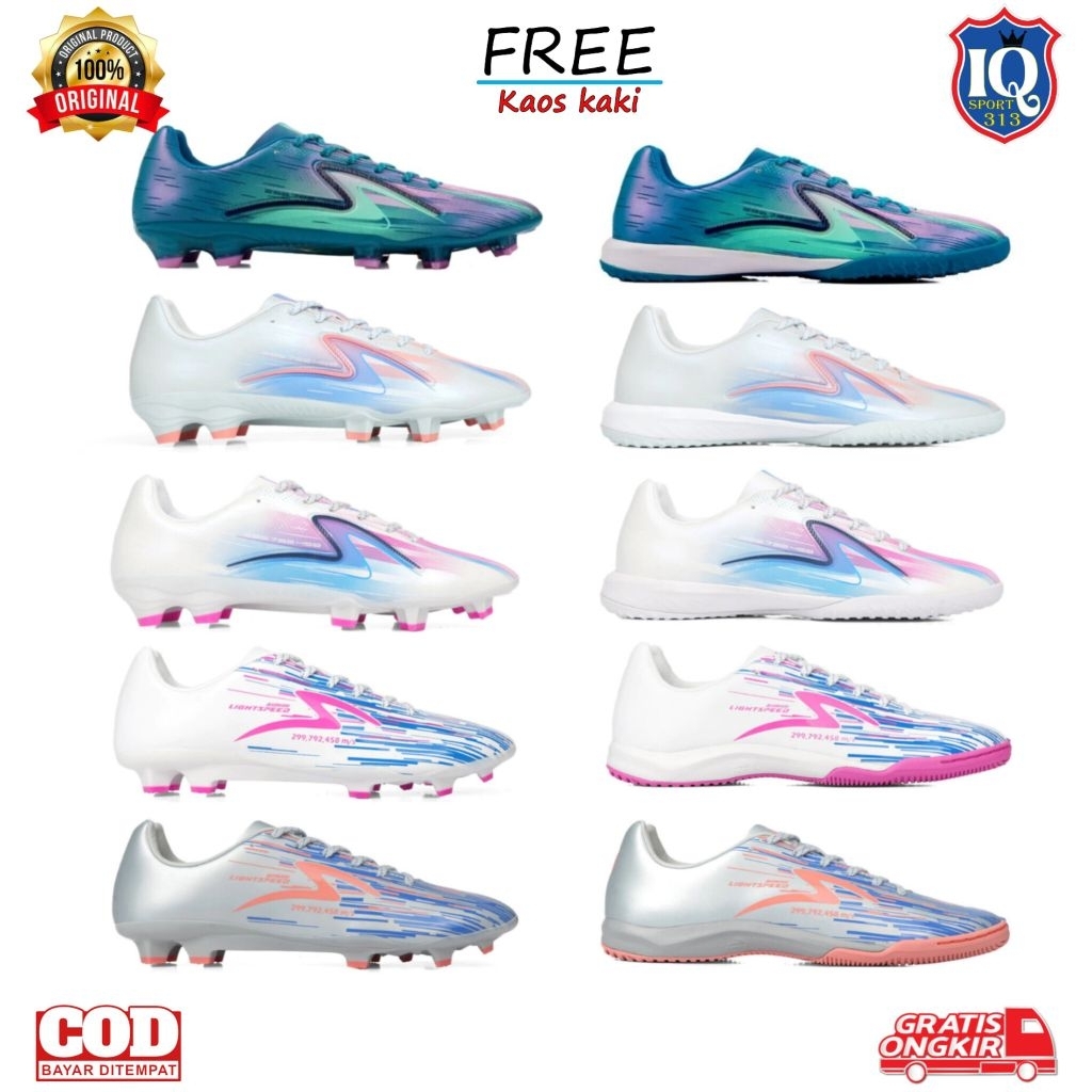Sepatu Bola Specs Accelerator Lightspeed LS Reborn FG IN Black Gold Iluminate Pack White Pearlized M