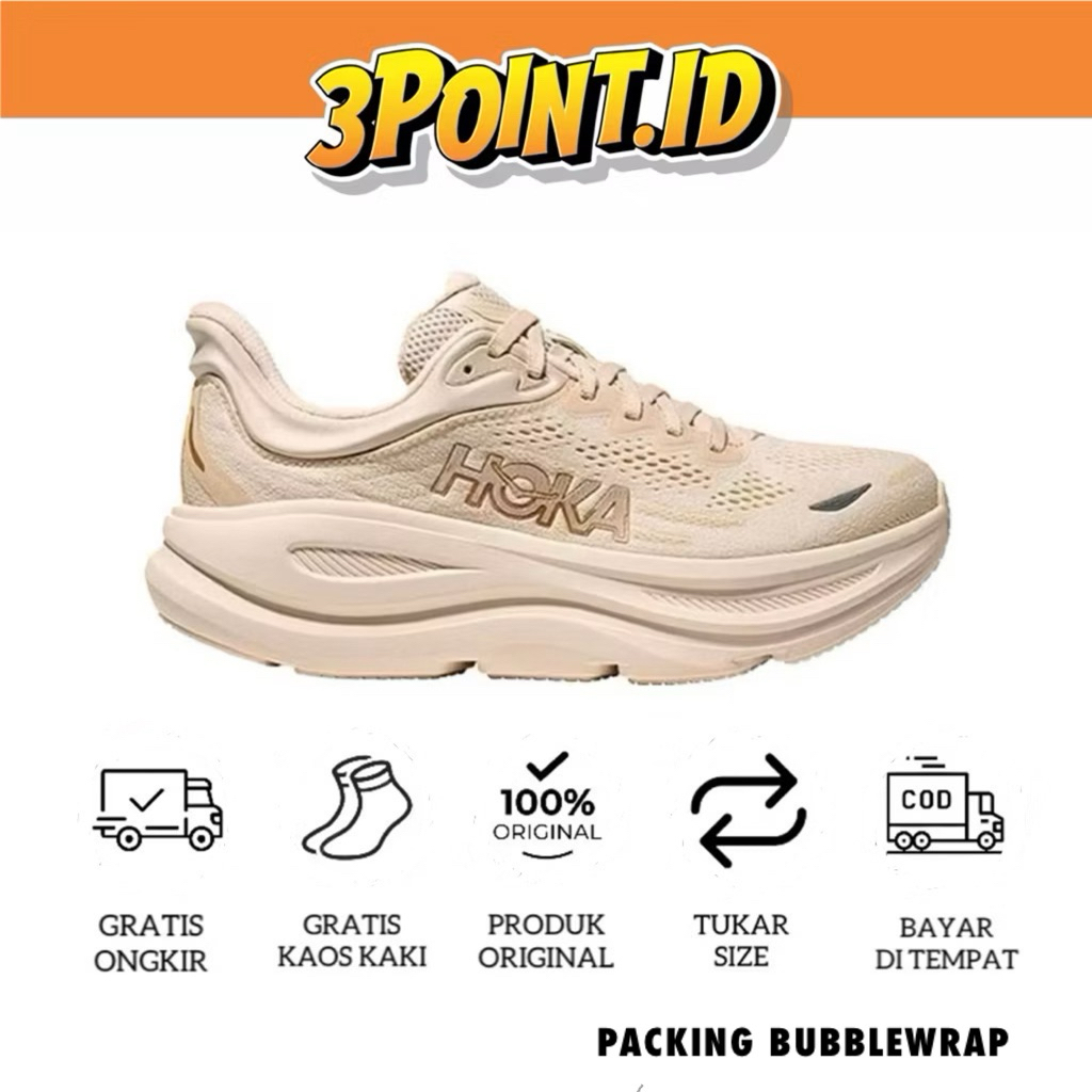 SEPATU RUNNING HOKA ONE BONDI 9 VANILLA BRICH ORIGINAL