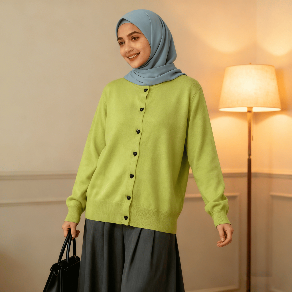 Cardigan Rajut Wanita Kancing Hati Outer Lembut Premium Cardigan Muslimah Modis Basic Knit Sweater
