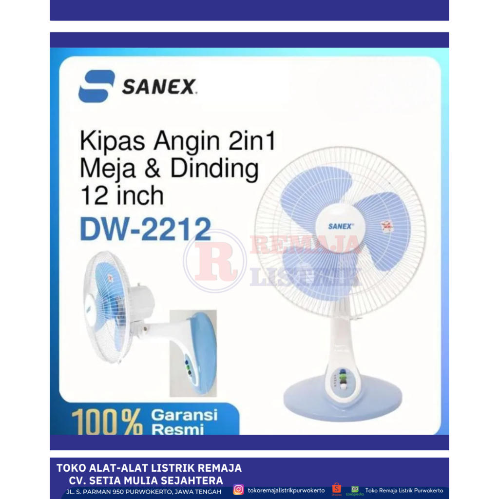 KIPAS ANGIN DESKWALL FAN / KIPAS ANGIN MEJA & DINDING 12 inch 2 in 1 SANEX DW-2212