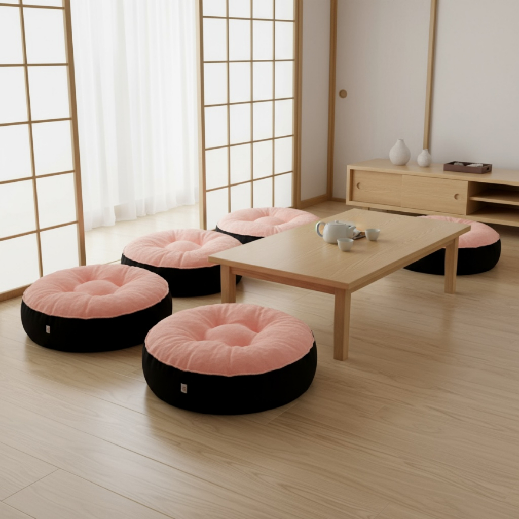 Bantal Alas Duduk Premium Bentuk BULAT Warna PEACH dan HITAM (Ukuran S-XXL) - Bantal Lesehan Empuk T
