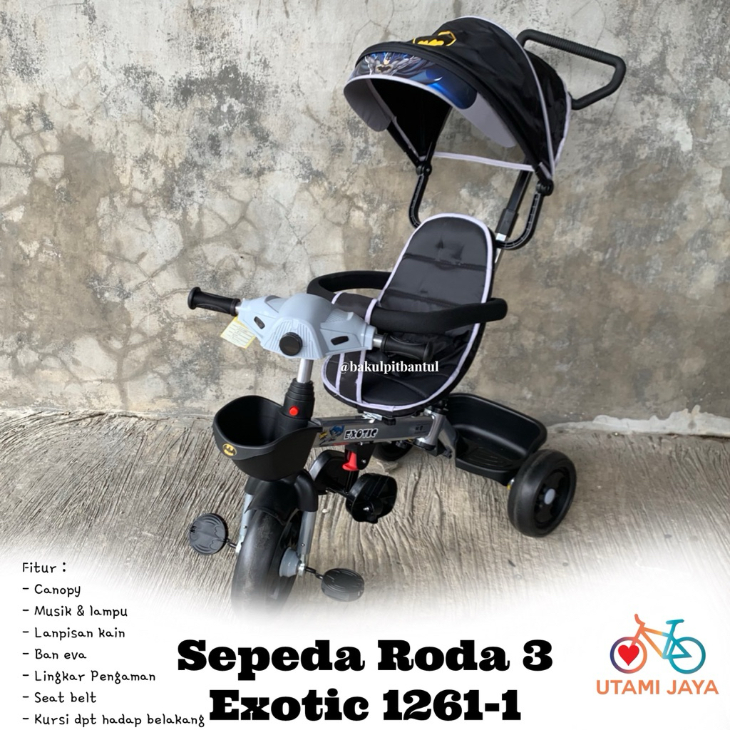 Sepeda anak Roda 3 Tiga Tricycle Exotic ET 1261-1 Batman | Sepeda Roda 3 Exotic RT 1261 | Stroler Ba