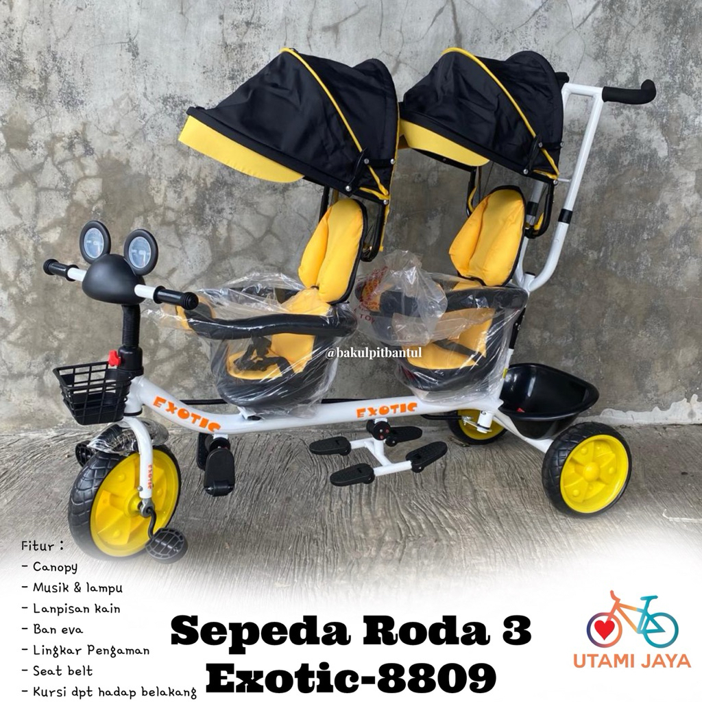 Sepeda Anak Roda 3 Tiga Tricycle Kembar twins Exotic ET 8809 2 kursi
