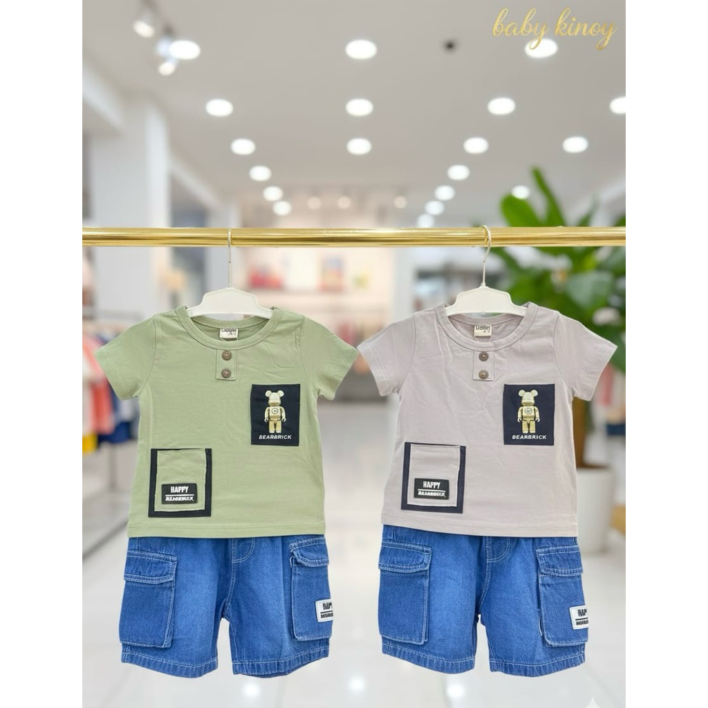 USON 7241| Stelan Anak Laki Laki Ukuran 0-6 Bulan / Stelan Anak Baju Kaos Celana Levis
