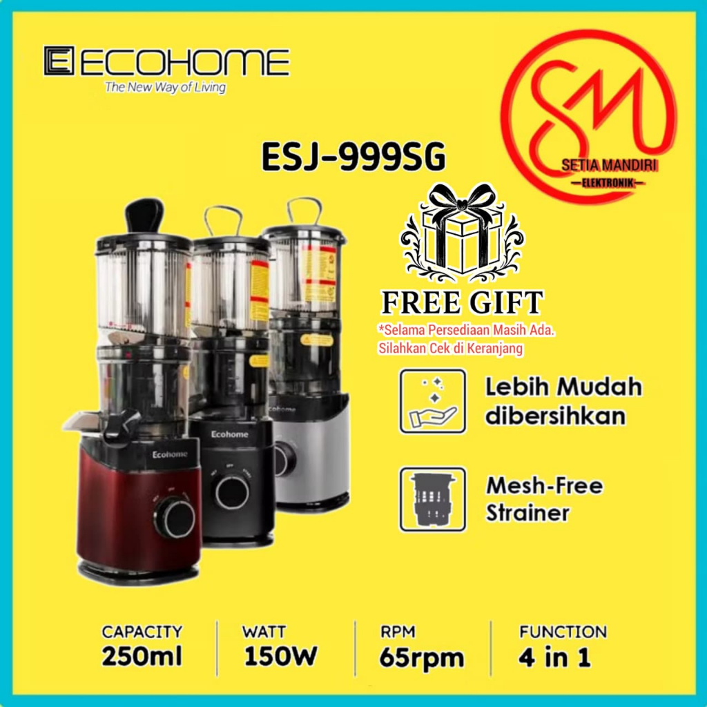 ECOHOME Slow Juicer Simplicity Grid ESJ999SG Pengekstrak Buah Muat 1 Nanas Low Watt and Easy Clean S