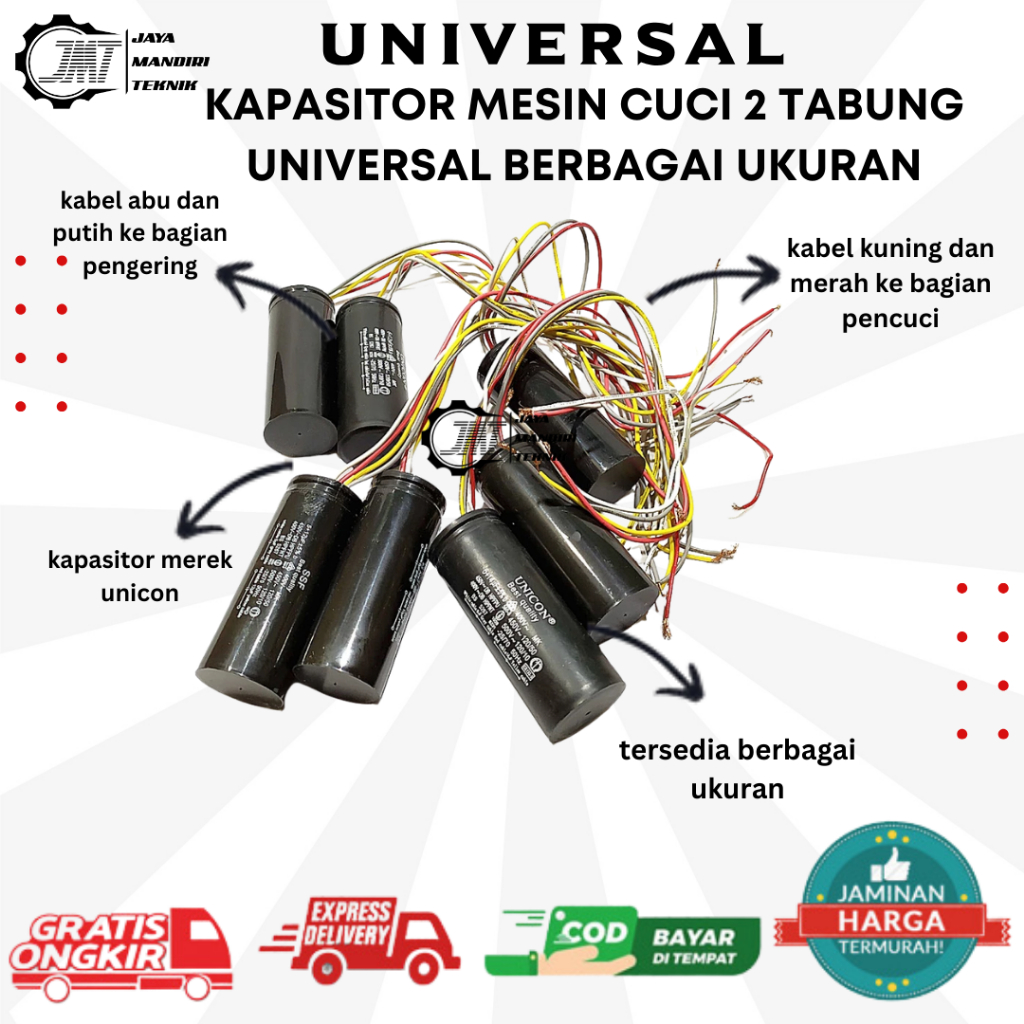 Kapasitor Mesin Cuci 2 Tabung ( untuk merk Sanyo, Aqua, Sanken, Sharp, Polytron, Panasonic )