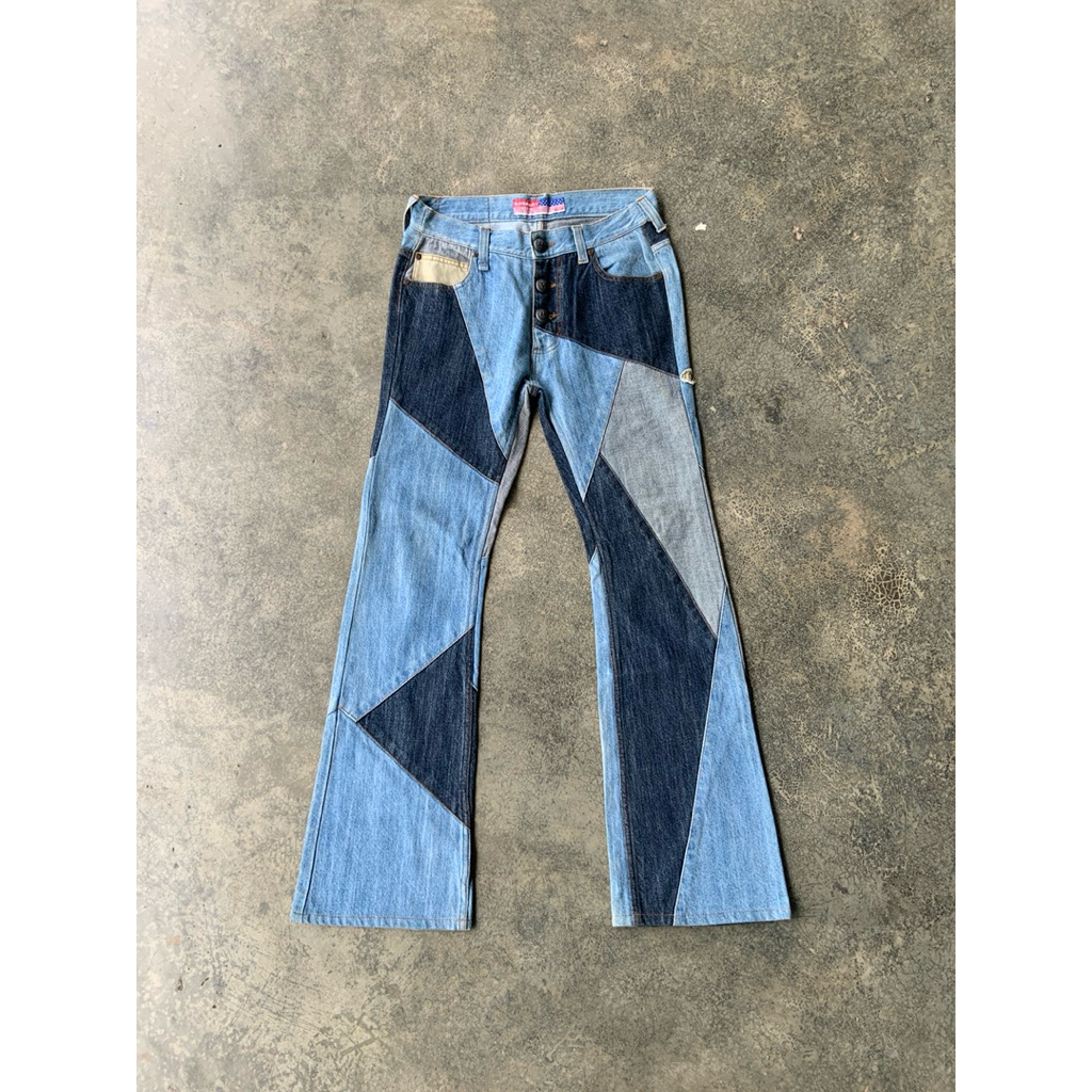 Blutemblatt Patchwork Blue Denim Flare Pants