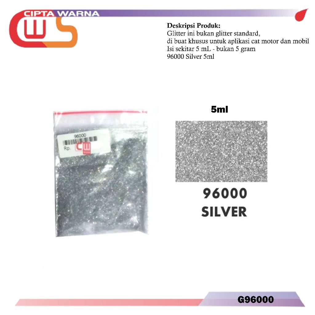 Glitter Tahan UV Khusus Aplikasi cat motor & mobil Silver 5 ml - A4 CWS