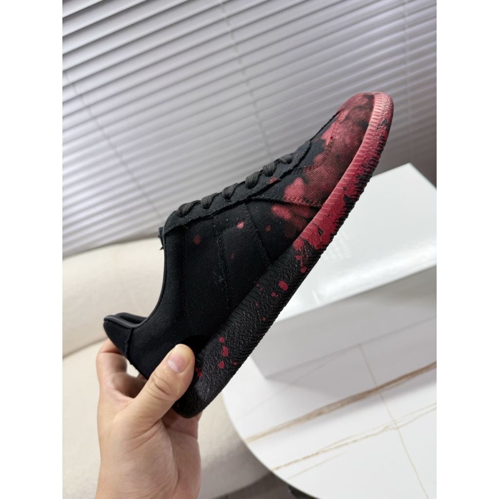 Maison Margiela MM GATS German Army Trainer Replica Black Canvas Red Paint Splatter Authentic GK