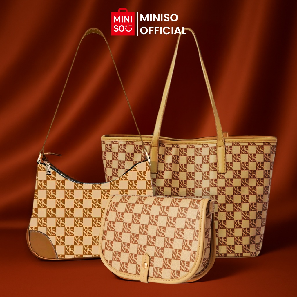 Miniso MNS Series Crossbody Bag Tote Shoulder Bag Elegant Designer Style Handbag Tas Wanita Retro Ya