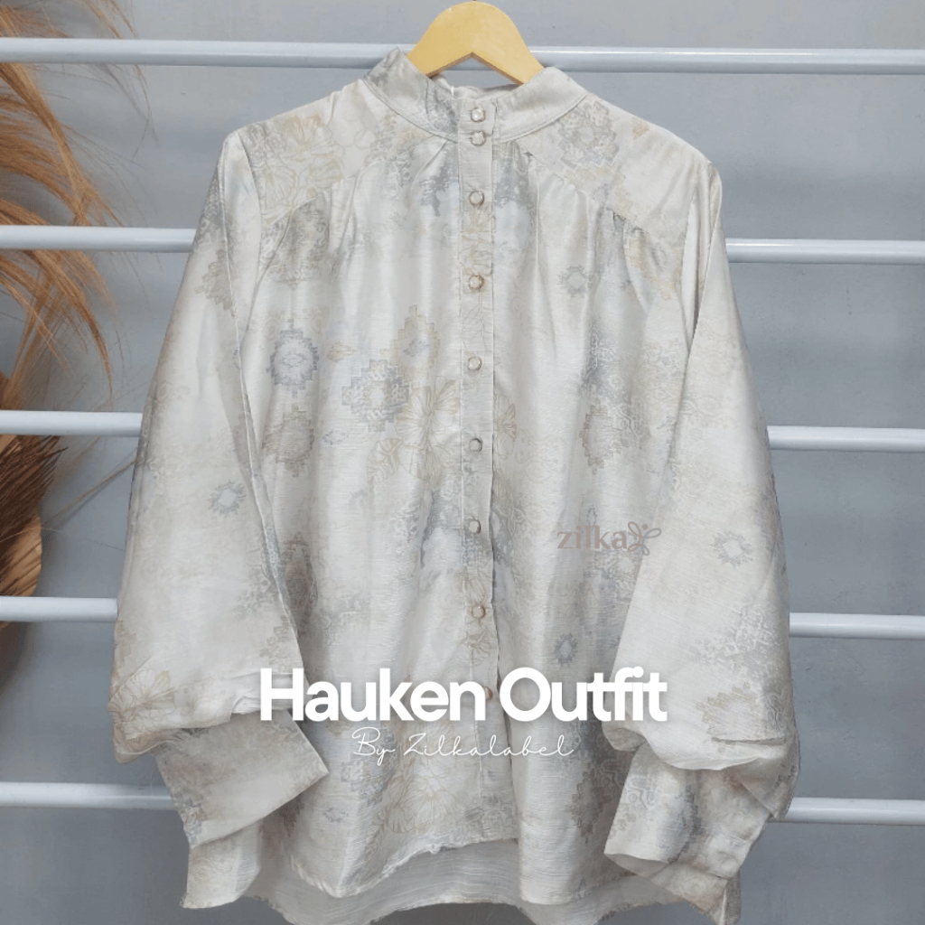 HAUKEN OUTFIT / Blouse Printed Motif Brokat Wanita Dewasa / Kemeja Brokat Bordir Perempuan Kerja Kan