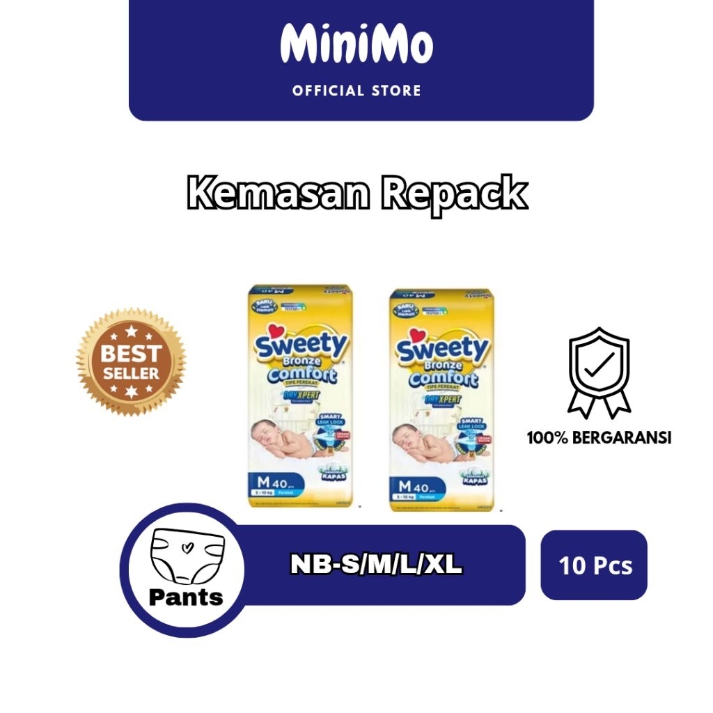 Popok Bayi Celana Sweety 1 Pack Isi 10 Pcs | NB-S M/L/XL Non Kemasan Original Repack | Pampers Repac