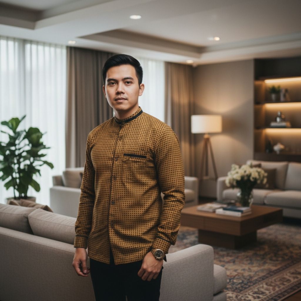 Kemeja Muslim Pria  Baju koko Lengan Panjang Kotak Kotak Polos Dewasa Kemeja Kokoh Micro