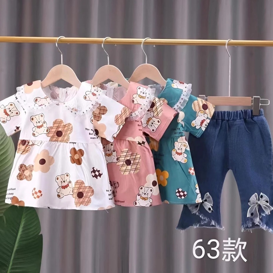 Setelan Import Anak Perempuan Usia 1-4 Tahun | Setelan Katun Shanghai Pakaian Premium Model Kemeja M