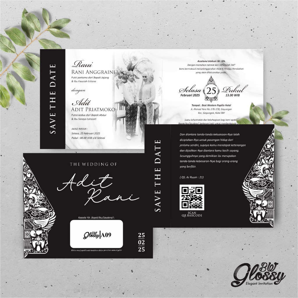 UNDANGAN PERNIKAHAN ELEGANT GLOSSY BW - CETAK UNDANGAN SIMPLE MINIMALIS - GLOSSY BW SERI 1