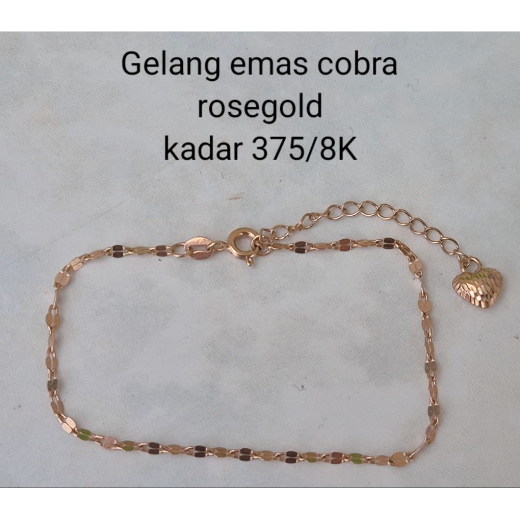 Gelang emas cobra rosegold kadar 375/8K (+extension)