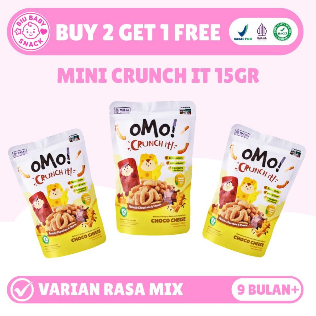 [BUY 2 GET 1 FREE] OMO MINI CRUNCH IT RASA CHOCO CHEESE || SNACK SEHAT GLUTEN FREE