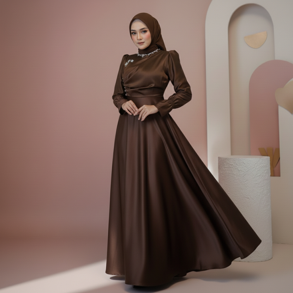 Dress Wanita Queen Gamis Lebaran 2026 Model Gamis Terbaru Baju Kondangan Kekinian