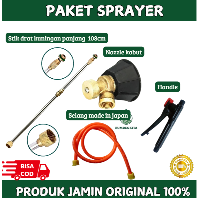 Paket Lengkap Sprayer Elektrik Stik Drat Kuningan + Selang + Handle + Nozzle Sprayer Kabut Siap Paka