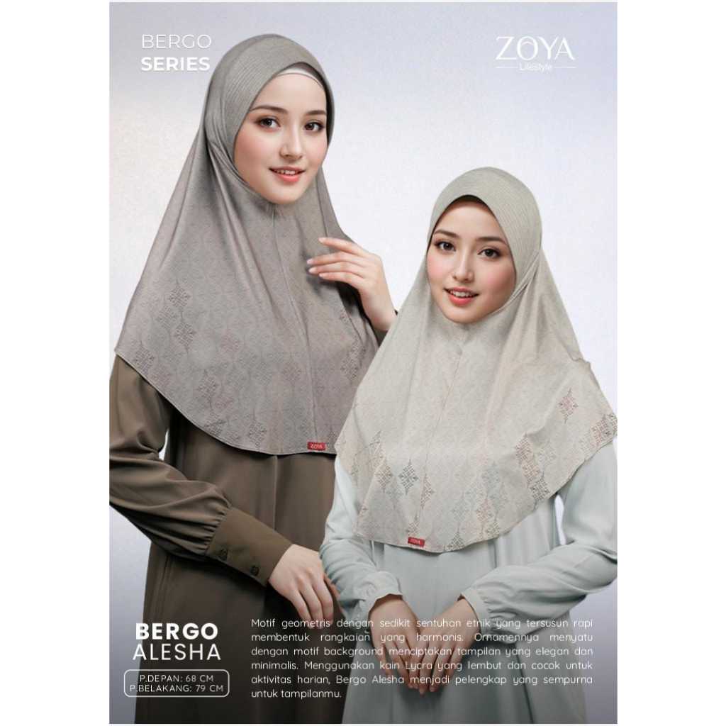 ZOYA Bergo Alesha Print - Kerudung Jilbab Hijab Instan Bergo Lycra Muslim Wanita Bergo Motif Best Se