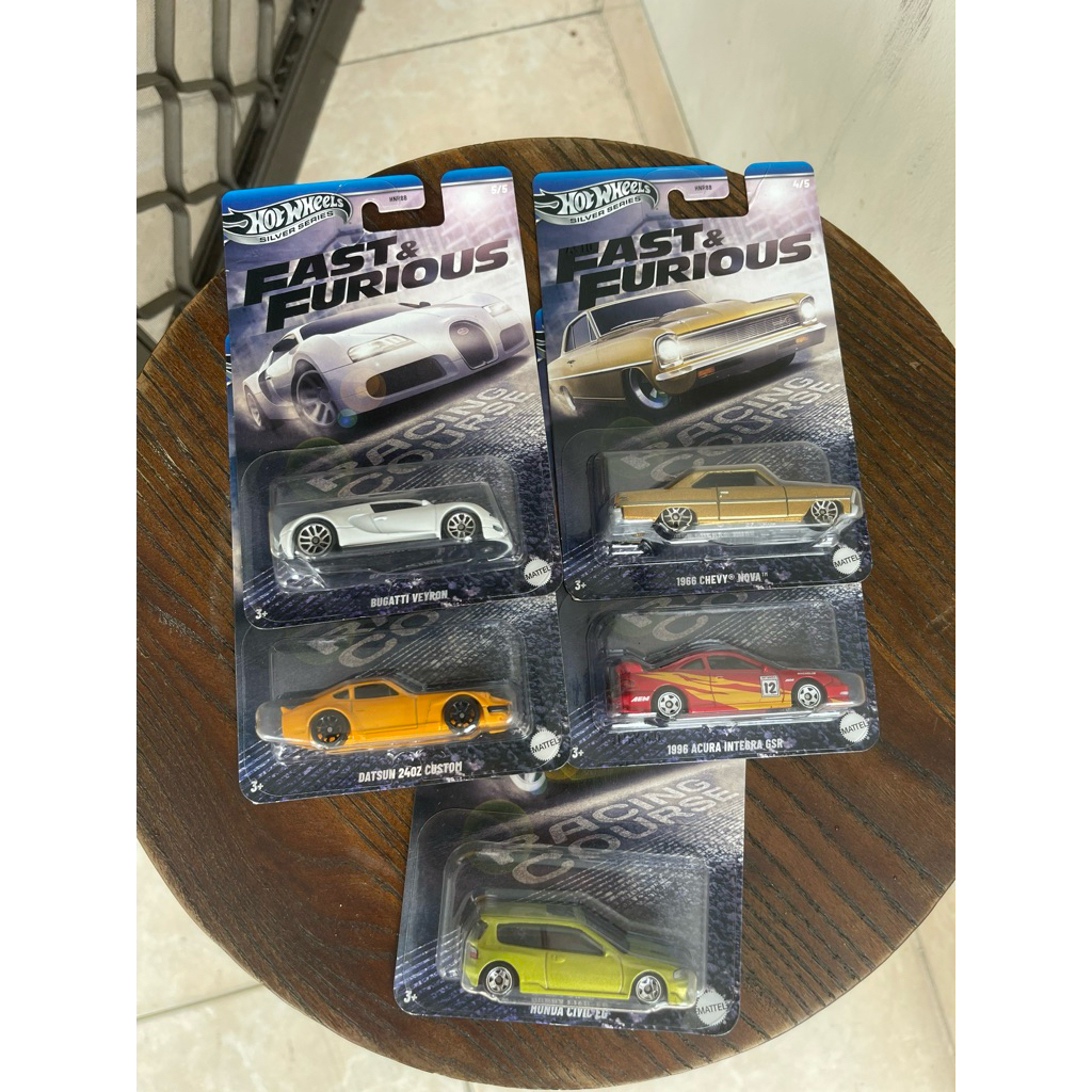 Hot Wheels Fast And Furious Pack 5 Original Mattel Silver Series CIVIG BUGATI ACURA DATSUN Chevy